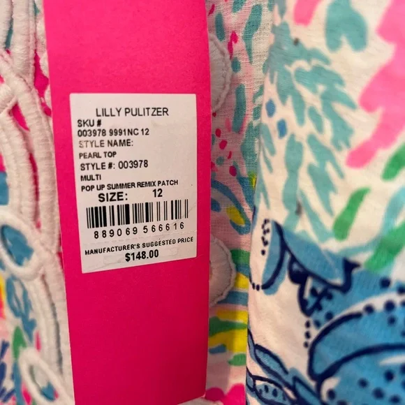 LILLY PULITZER’S PEARL TOP in POPUP SUMMER REMIX PATCH, Size 12 •NWT• - Picture 4 of 5